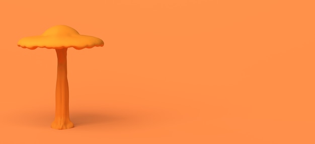 Banner sazonal de outono com cogumelo em fundo amarelo. copie o espaço. ilustração 3d.