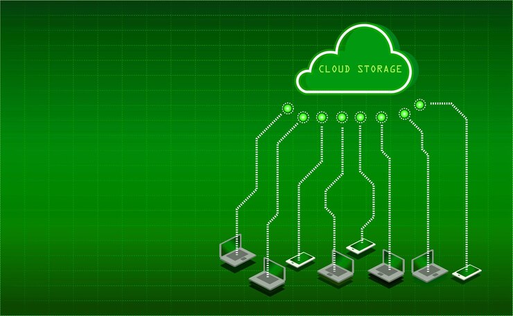 Foto banner de techno verde ilustración de almacenamiento en la nube espacio de copia de fondo verde brillante