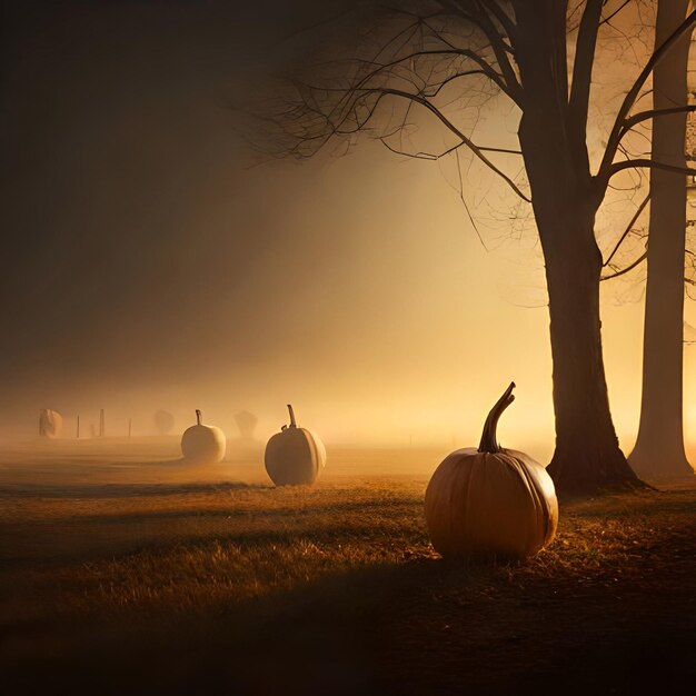 Foto banner temático de halloween com conjunto de abóboras jack o lantern e padrão assustador