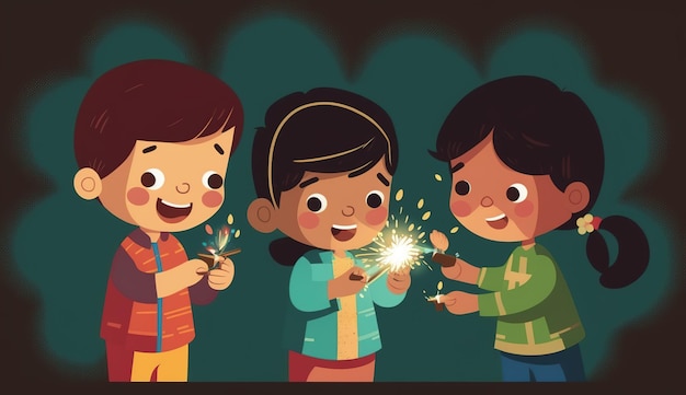 Banner tradicional de Diwali Ilustración de personas que celebran Diwali un festival de luz en India