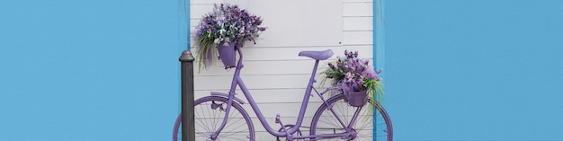 Banner universal 4x1 para sites de redes sociais e tipografia Decoração de bicicleta e flores em estilo lavanda