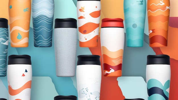 Banner de vasos aislados con diferentes tipos de vasos y colores de vasos aislante de fondo