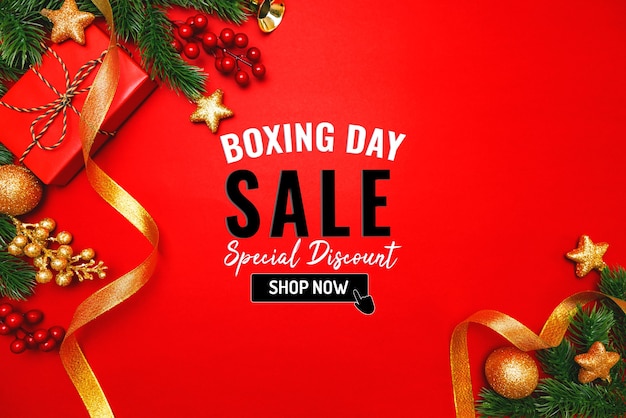 Foto banner de venta de boxing day con regalo de navidad