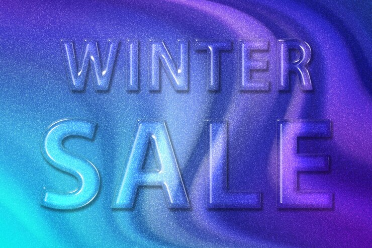 Foto banner de venta de invierno, venta de temporada de invierno, fondo azul violeta violeta