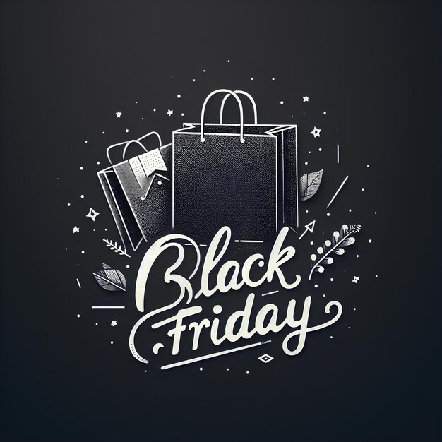 Foto banner de venta del viernes negro con bolsas de compras en el fondo de la pizarra maqueta de ilustración vectorial