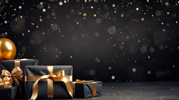 Banner de venta del Viernes Negro con globo y espacio de caja de regalo para texto