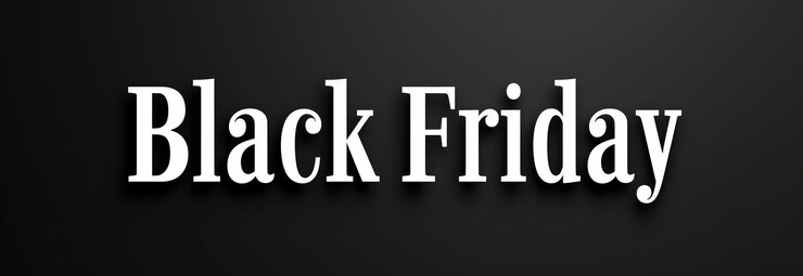 Foto banner de ventas del viernes negro con texto blanco en negrita en fondo oscuro concepto de ofertas de compras descuentos minoristas y ahorros para el consumidor