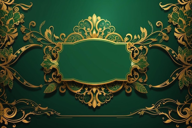 Banner verde brilhante com luxuosos ornamentos de ouro e grande lugar vazio para o seu texto e logotipo