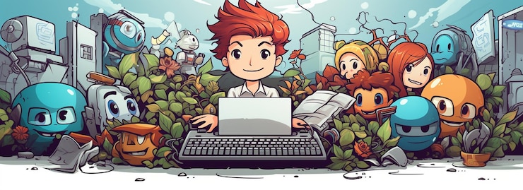 Foto banner web para un blog sobre fondo blanco de dibujos animados