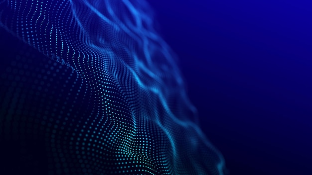 Banner web de ondas sonoras abstractas Inteligencia artificial expresada por partículas en movimiento Renderización 3D