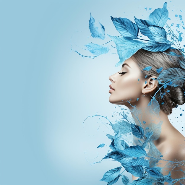 Banner para webiste estética clínica tratamiento de belleza fondo azul sin texto aspecto 74 estilo