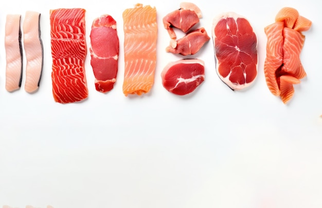 Banner zur Sammlung verschiedener Fischfleischsorten mit Kopierraum, erstellt mit artifizierter Intelligenz