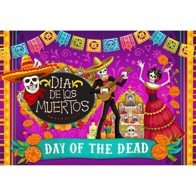 Banners do Dia de muertos em design plano