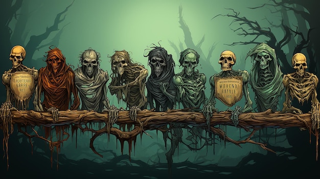 Banners de Halloween con esqueleto de bruja vampiro zombie y manos de hombre lobo Vector Monstruo de Halloween