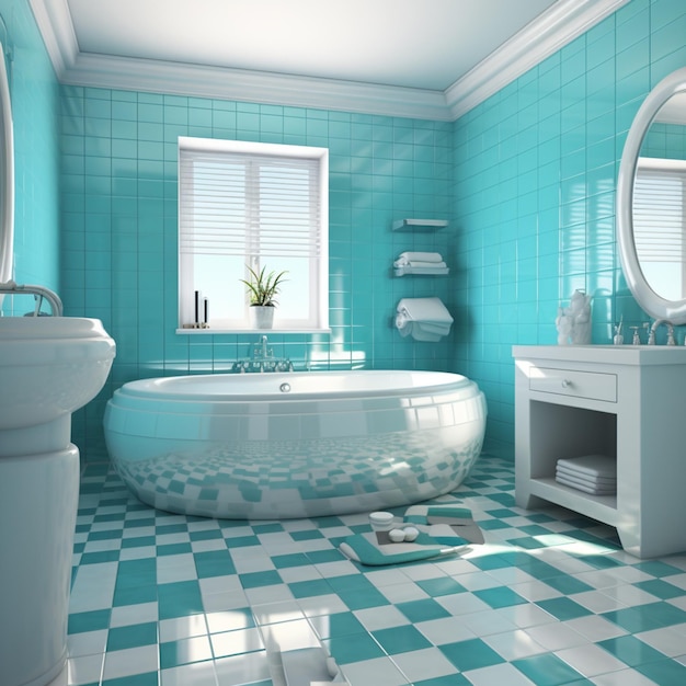Foto baño arafed con una bañera grande y un fregadero y un espejo generativo ai