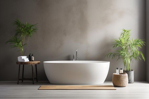 Baño con bañera moderna y plantas