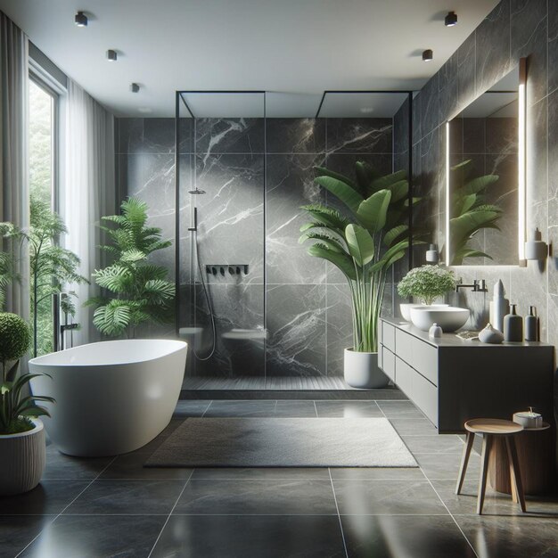 Foto un baño con una bañera y plantas en él