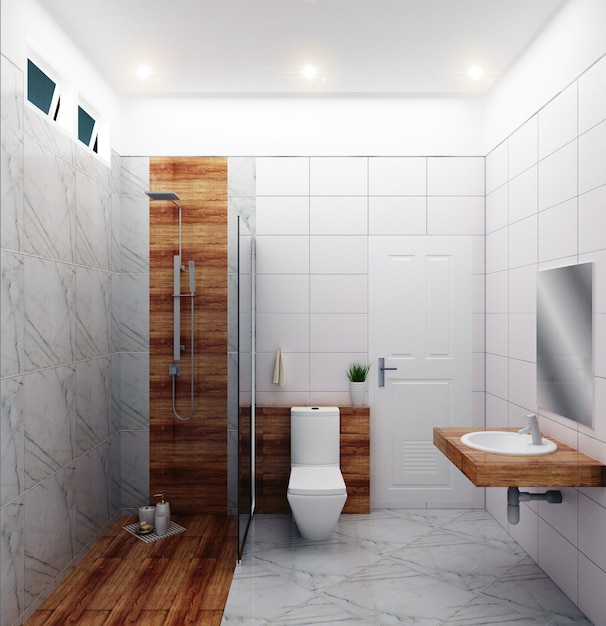 Foto baño brillante diseño azulejos estilo moderno blanco. representación 3d