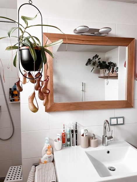 baño en casa con interior de madera