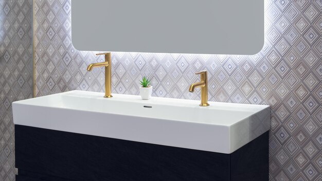 Baño clásico retro interior azul oscuro limpio brillante elegante baño retro de diseño