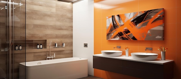 Baño contemporáneo en tonos marrones y naranjas