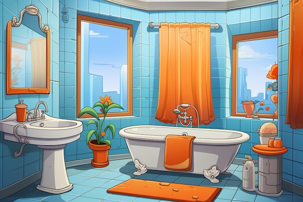 baño de dibujos animados con bañera generativa ai