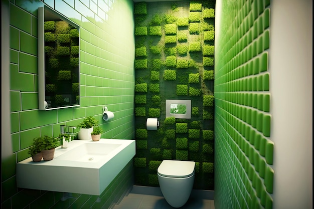 Baño ecológico con azulejos verdes y baño ecológico