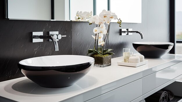 Foto baño elegante en blanco y negro elegancia moderna