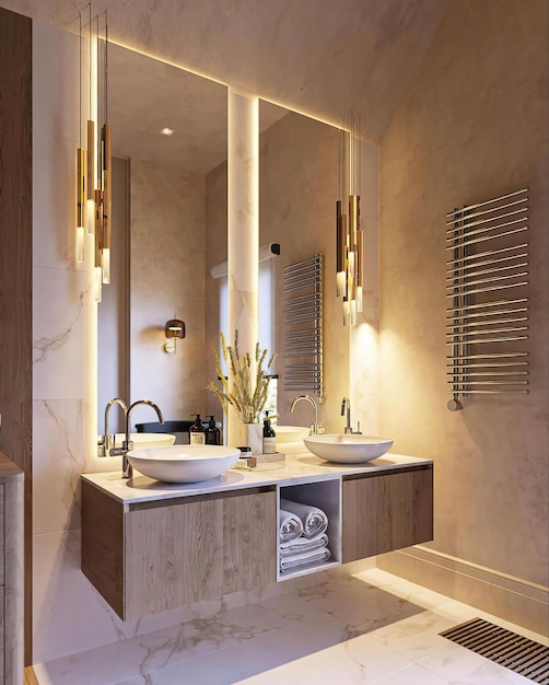 un baño con un espejo de fregadero y un jarrón con flores en él