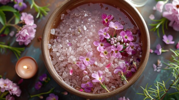 Un baño de hierbas calmante con pétalos y sales ritual de relajación