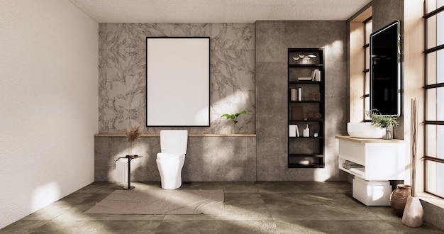 El baño y el inodoro en el baño japonés wabi sabi estilo renderizado 3D