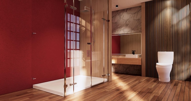 El baño y el inodoro en el baño japonés wabi sabi estilo renderizado 3D