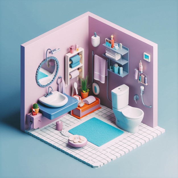 Foto baño isométrico lindo 3d