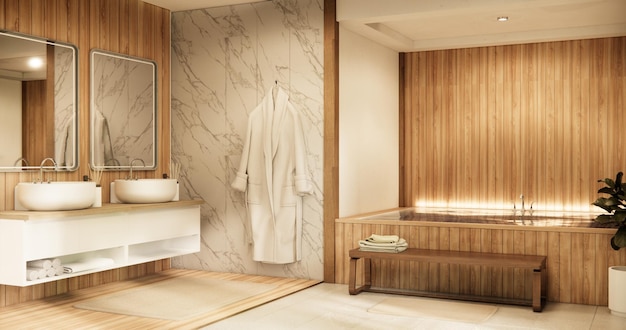 Baño japonés de madera estilo moderno Onsen minimalista