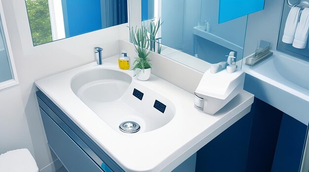 Un baño con lavabo autoesterilizable