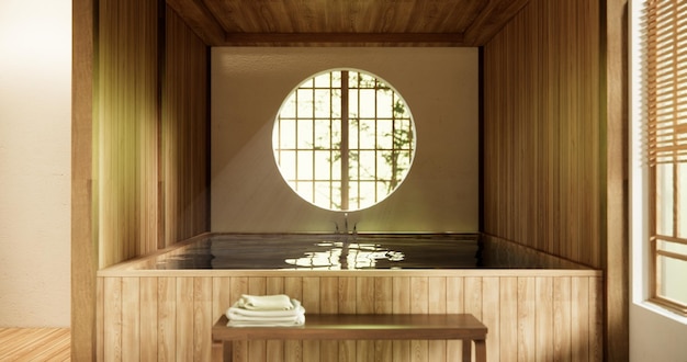 Foto baño de madera en japón estilo onsen moderno y minimalista