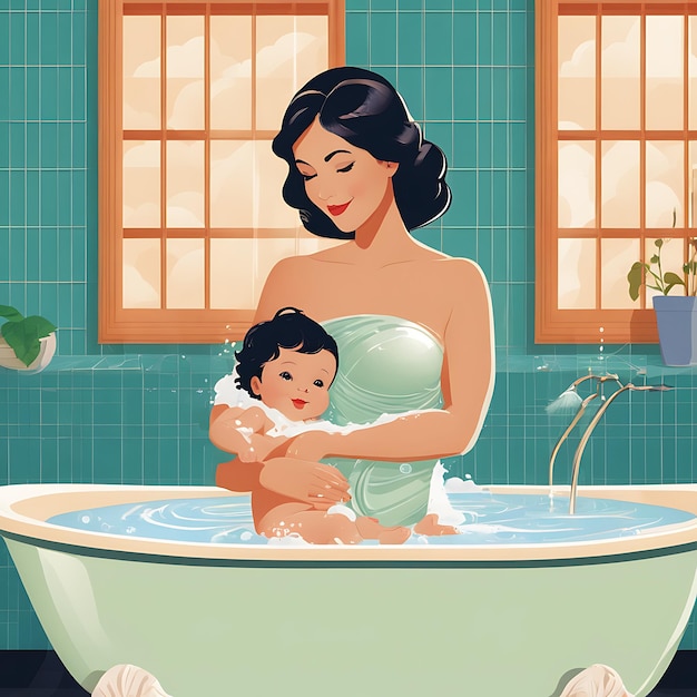 baño de madre y bebé