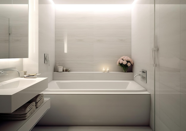 Foto baño mínimo de color blanco y gris