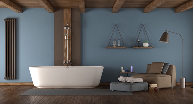 Baño moderno azul con bañera