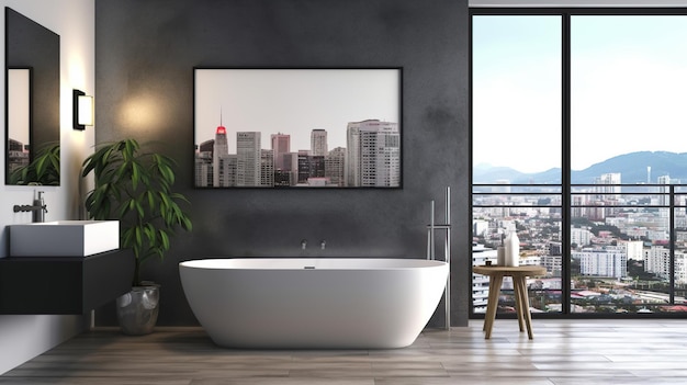 Baño moderno con bañera blanca IA generativa
