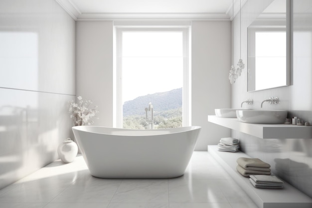 Baño moderno blanco de lujo con ventana en un diseño elegante