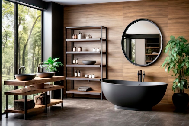 Baño moderno con diseño limpio y luz natural Concepto de baño en un estilo clásico moderno