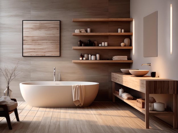 Baño moderno con diseño minimalista con materiales nobles