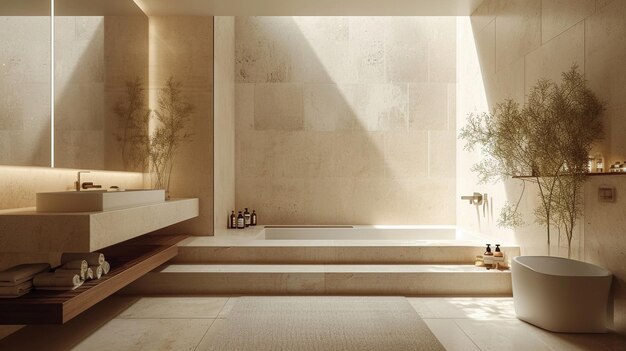 Foto baño moderno mínimo con un papel tapiz compacto