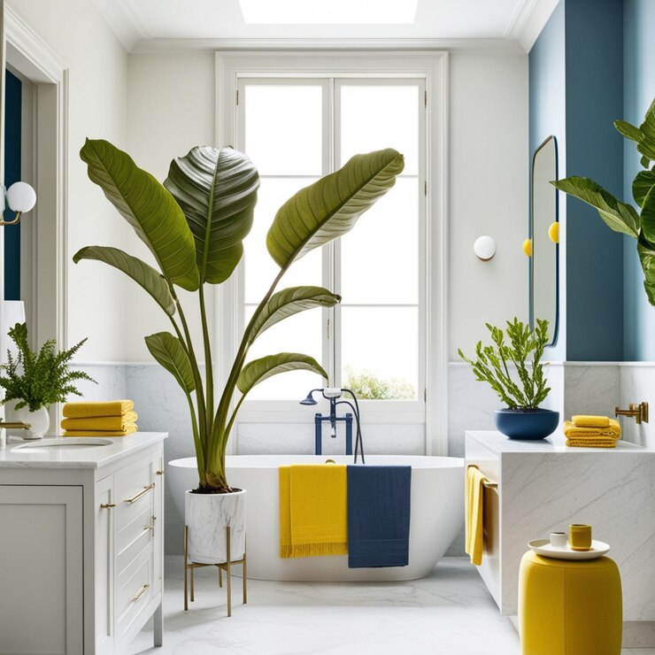 Baño moderno con plantas tropicales