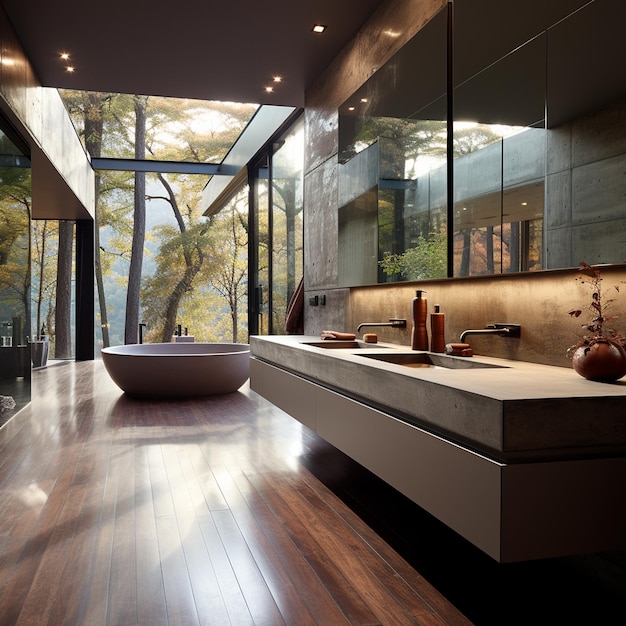 baño moderno con ventana de madera