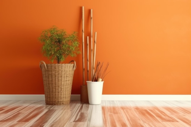 Baño pared naranja Generar Ai