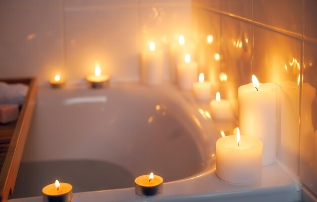 Foto baño ritual de limpieza de aura espiritual para el ritual de luna llena con velas y sal aromática