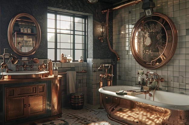 Baño steampunk con accesorios de cobre octano ren