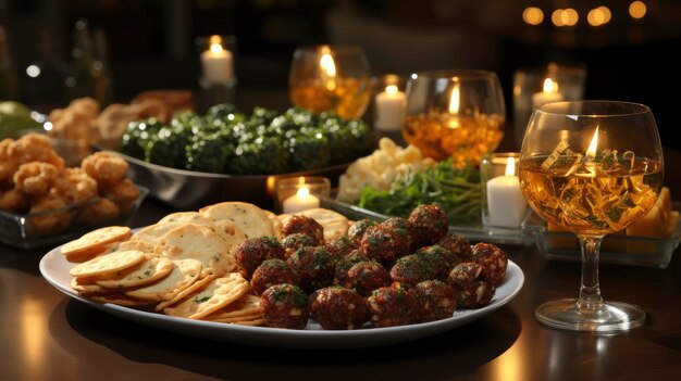 Foto banquet table snacks essen auf teller leuchtend leuchtend hintergrund hintergrund hd